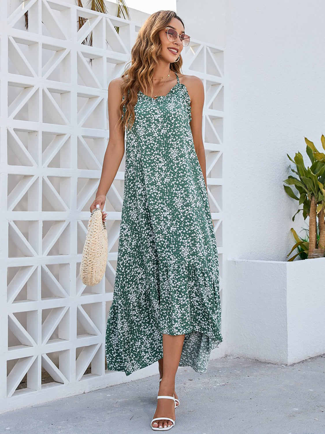Ditsy Floral Scoop Neck Midi Cami Dress, walking