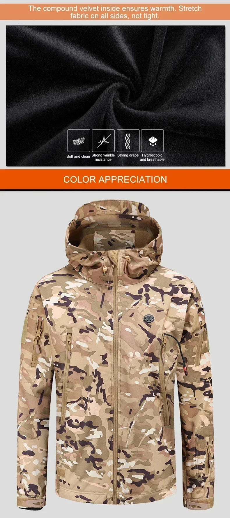 Nak Winter Electric Heating Jacket, camo front