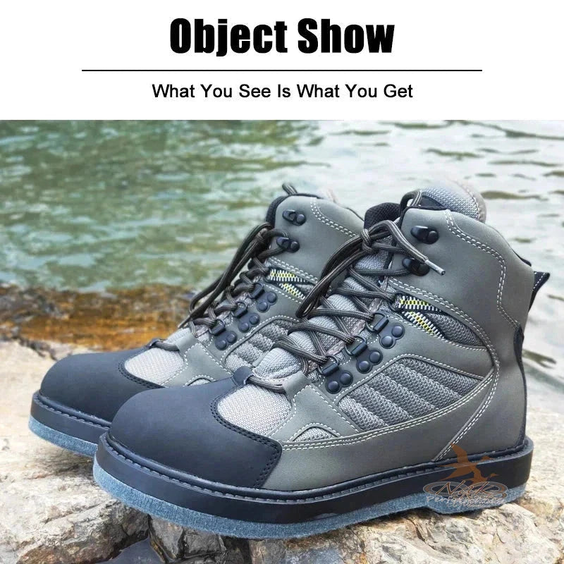 Fly Fishing Wading Boots Upstream Anti-Slippery Felt or Rubber Sole Rock Fishing Shoes The Fishing Outfit, front