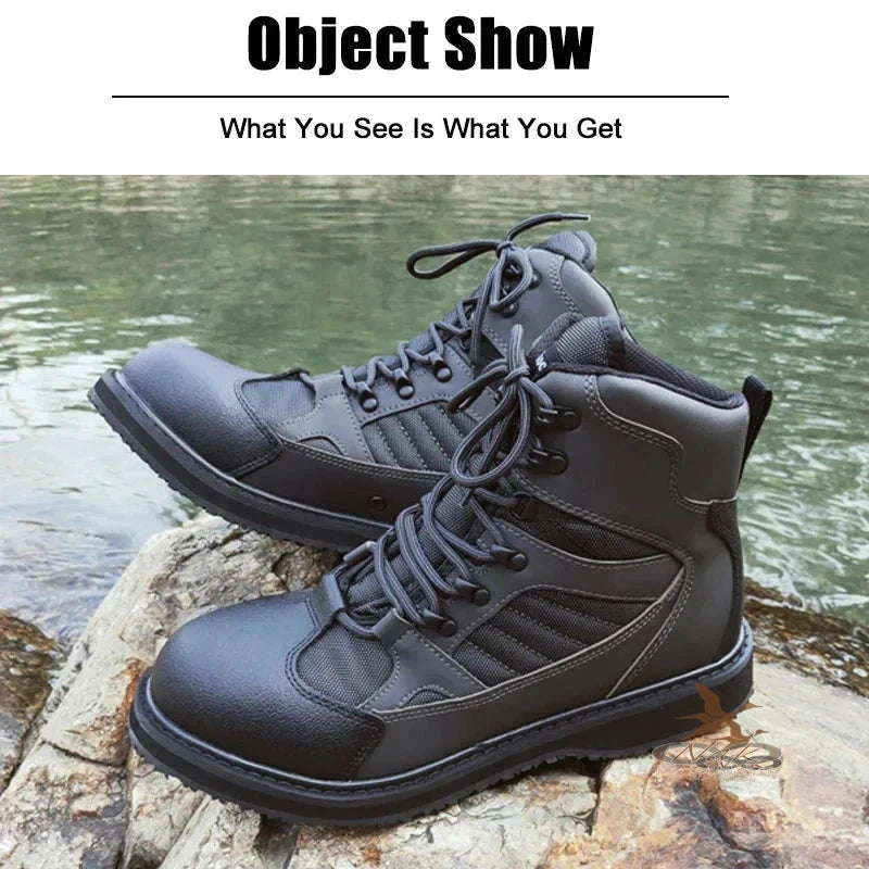 Fly Fishing Wading Boots Upstream Anti-Slippery Felt or Rubber Sole Rock Fishing Shoes The Fishing Outfit, black