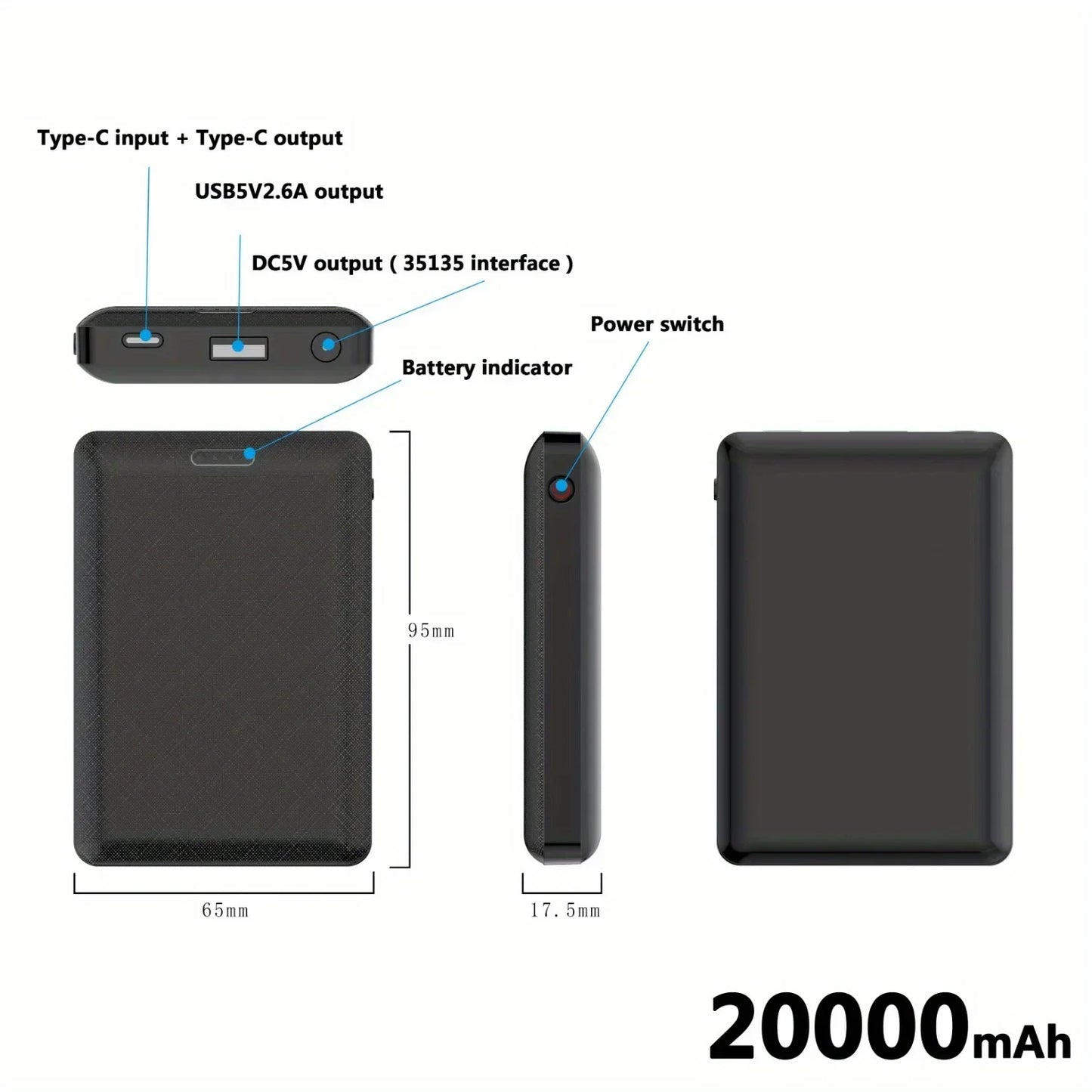 20000 mah power pack, size