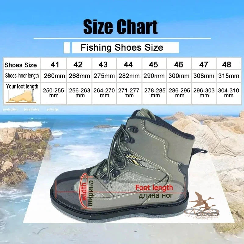 Fly Fishing Wading Boots Upstream Anti-Slippery Felt or Rubber Sole Rock Fishing Shoes The Fishing Outfit, size