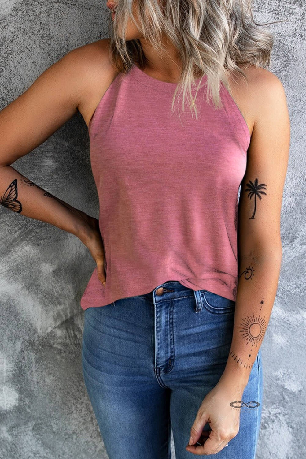 Curved Hem Grecian Tank Top, pink