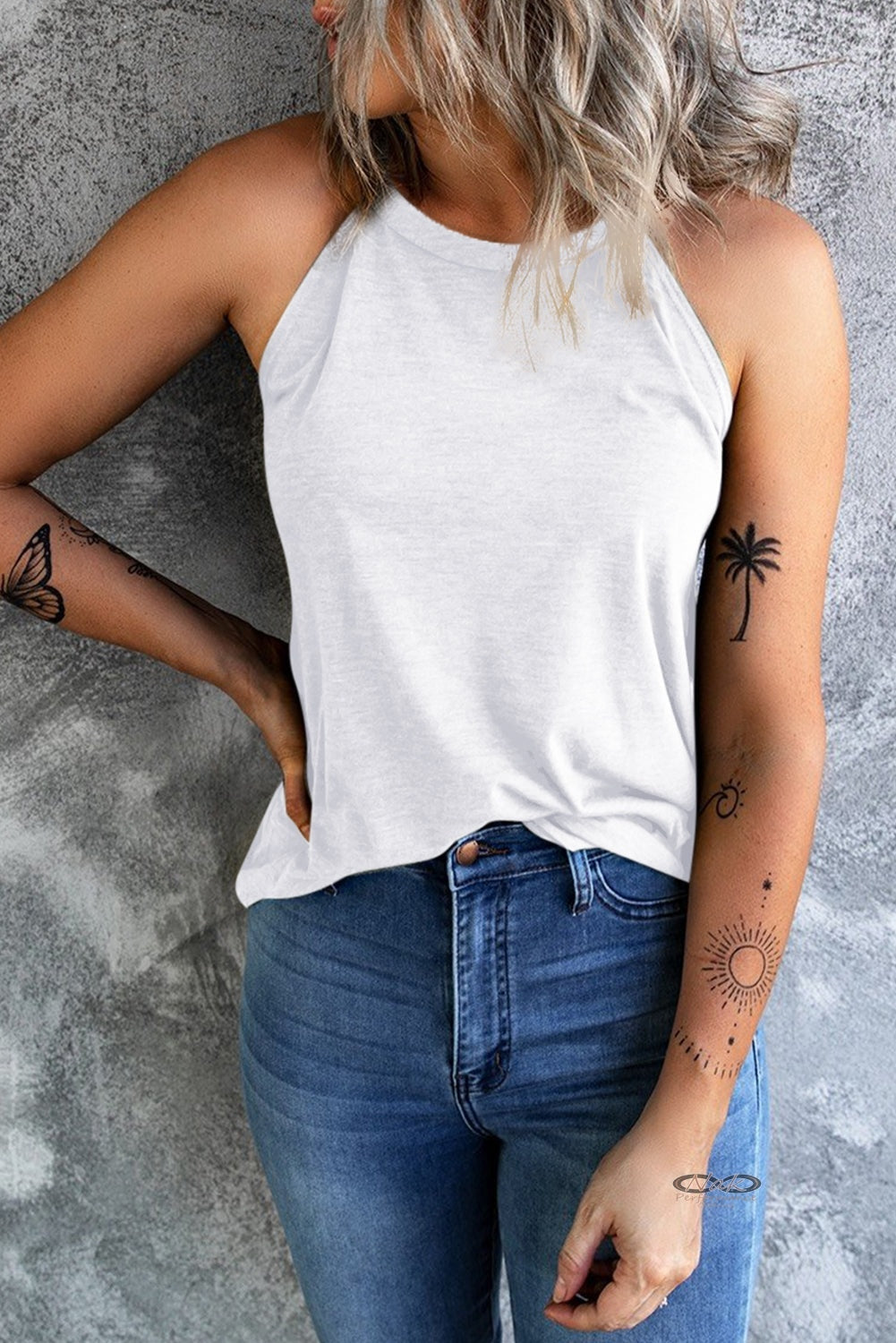 Curved Hem Grecian Tank Top, white