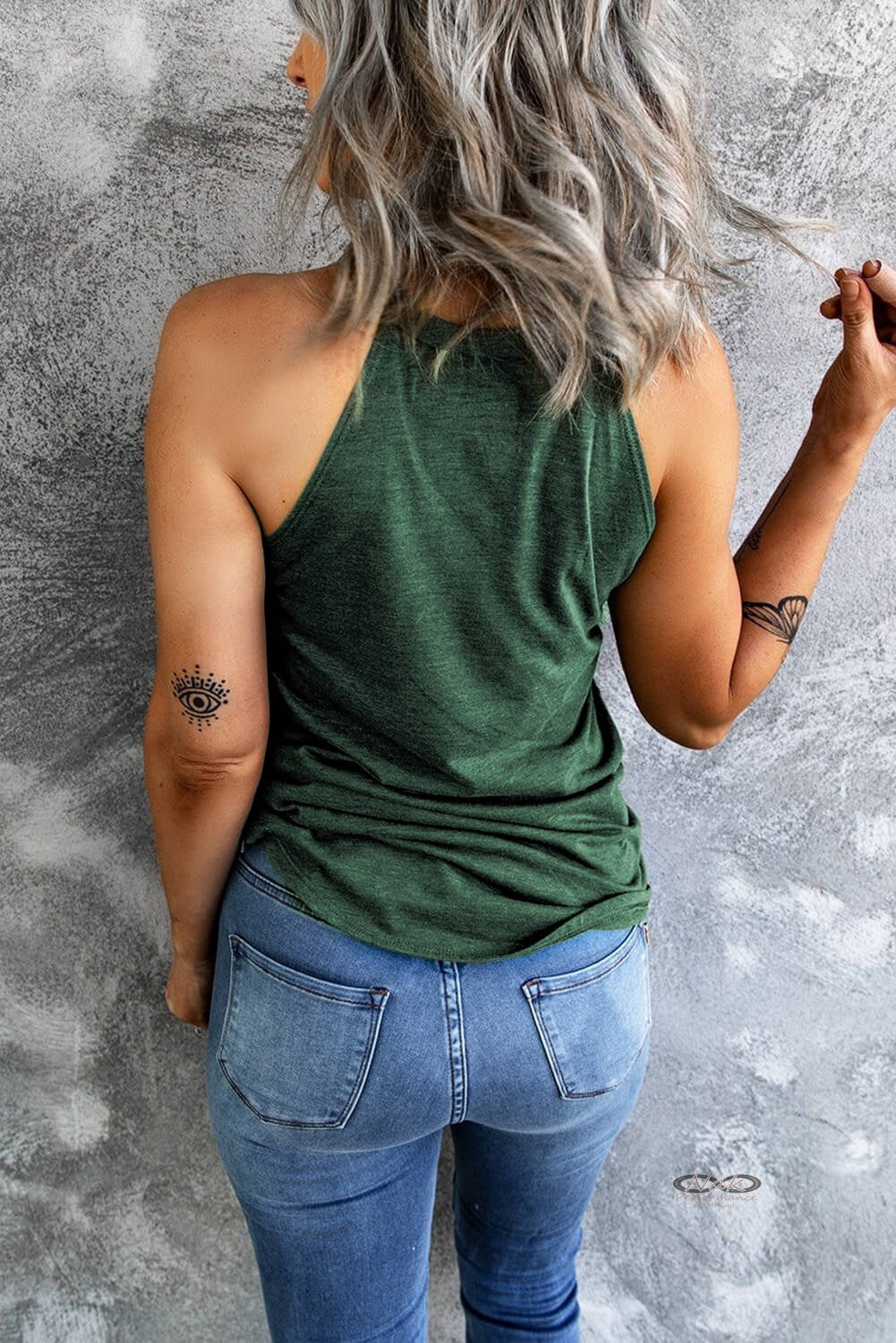 Curved Hem Grecian Tank Top,back