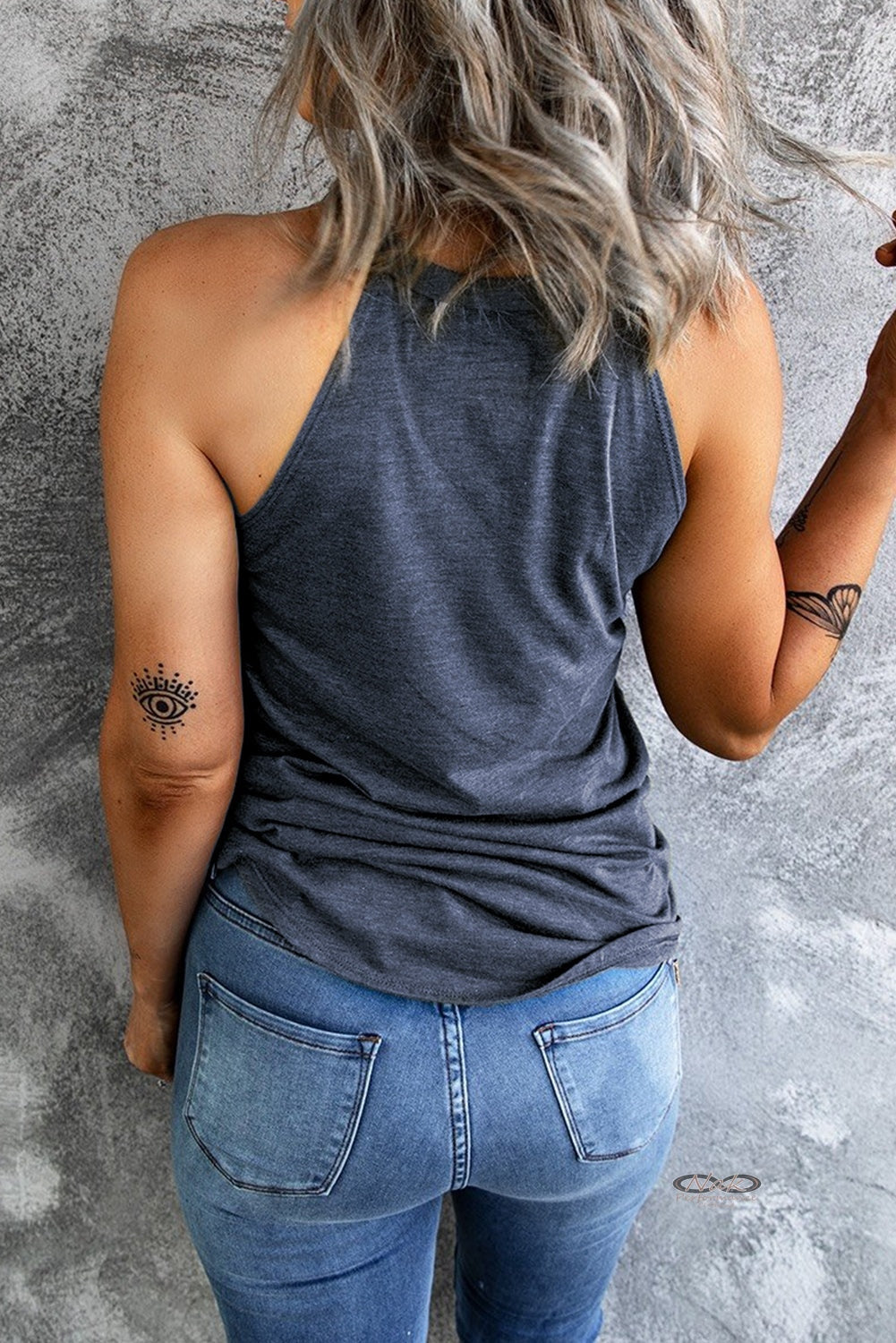 Curved Hem Grecian Tank Top, navy back