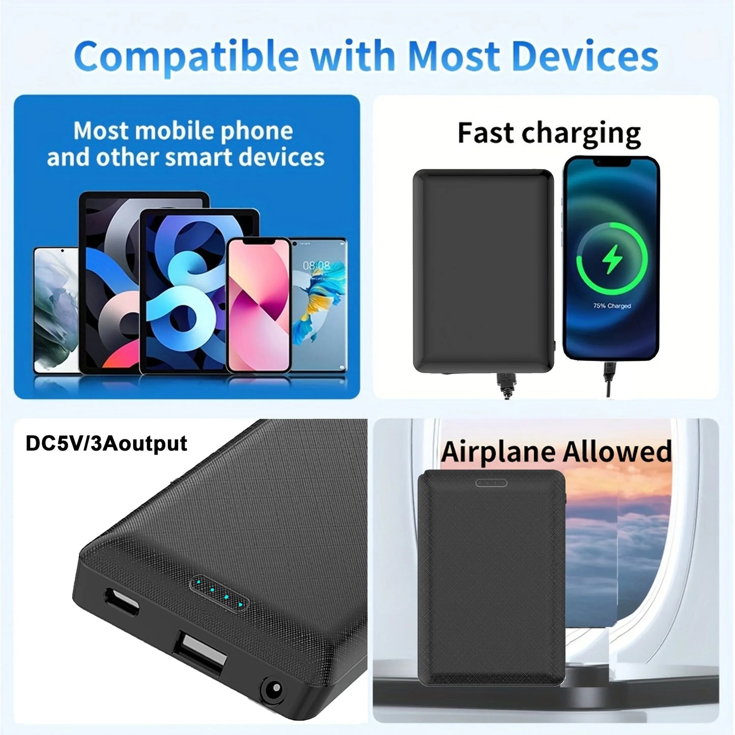 20000mAh Power Bank DC5V Portable Charging Power Supply Phone External Battery For Heated Jacket