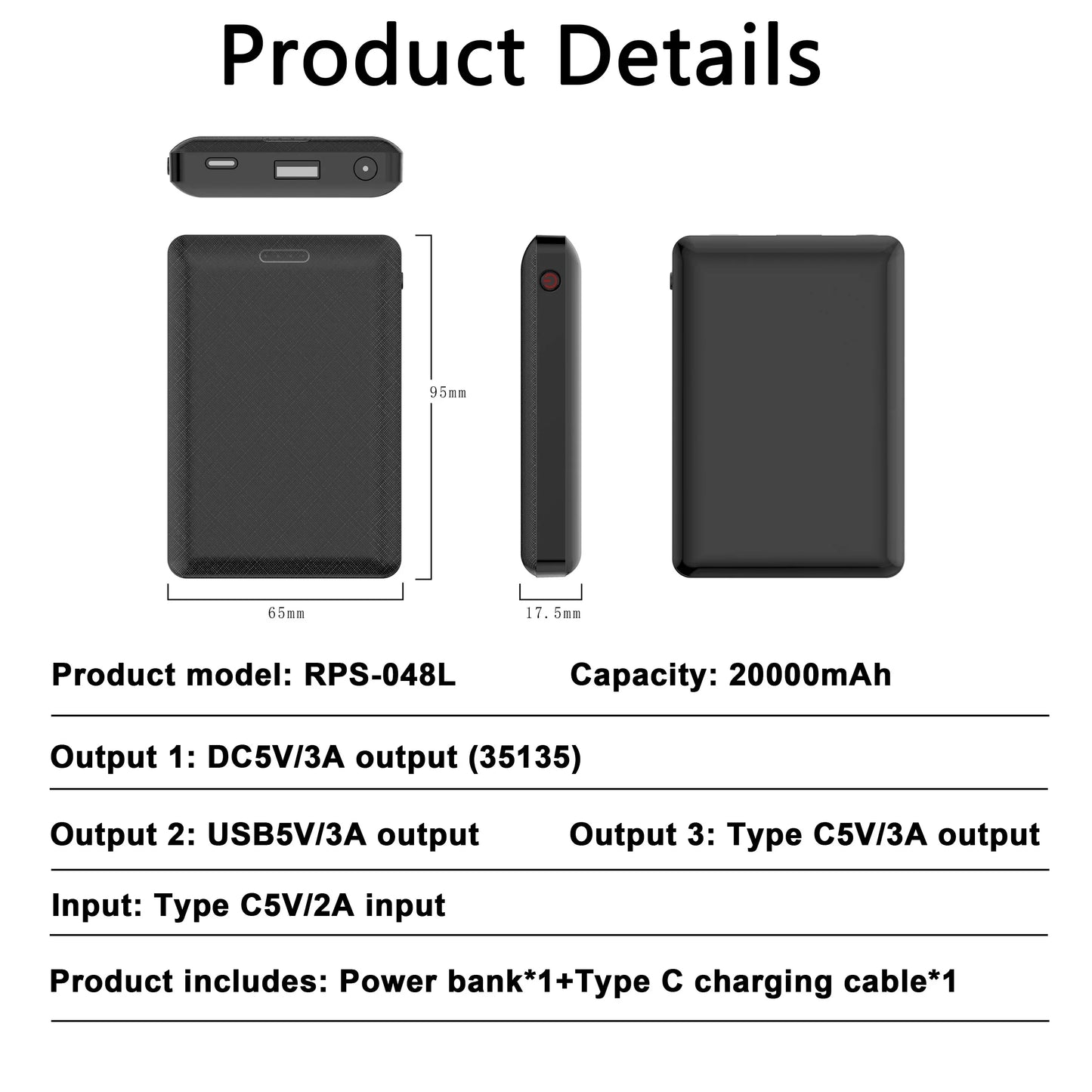 20000mAh Power Bank DC5V Portable Charging Power Supply Phone External Battery For Heated Jacket