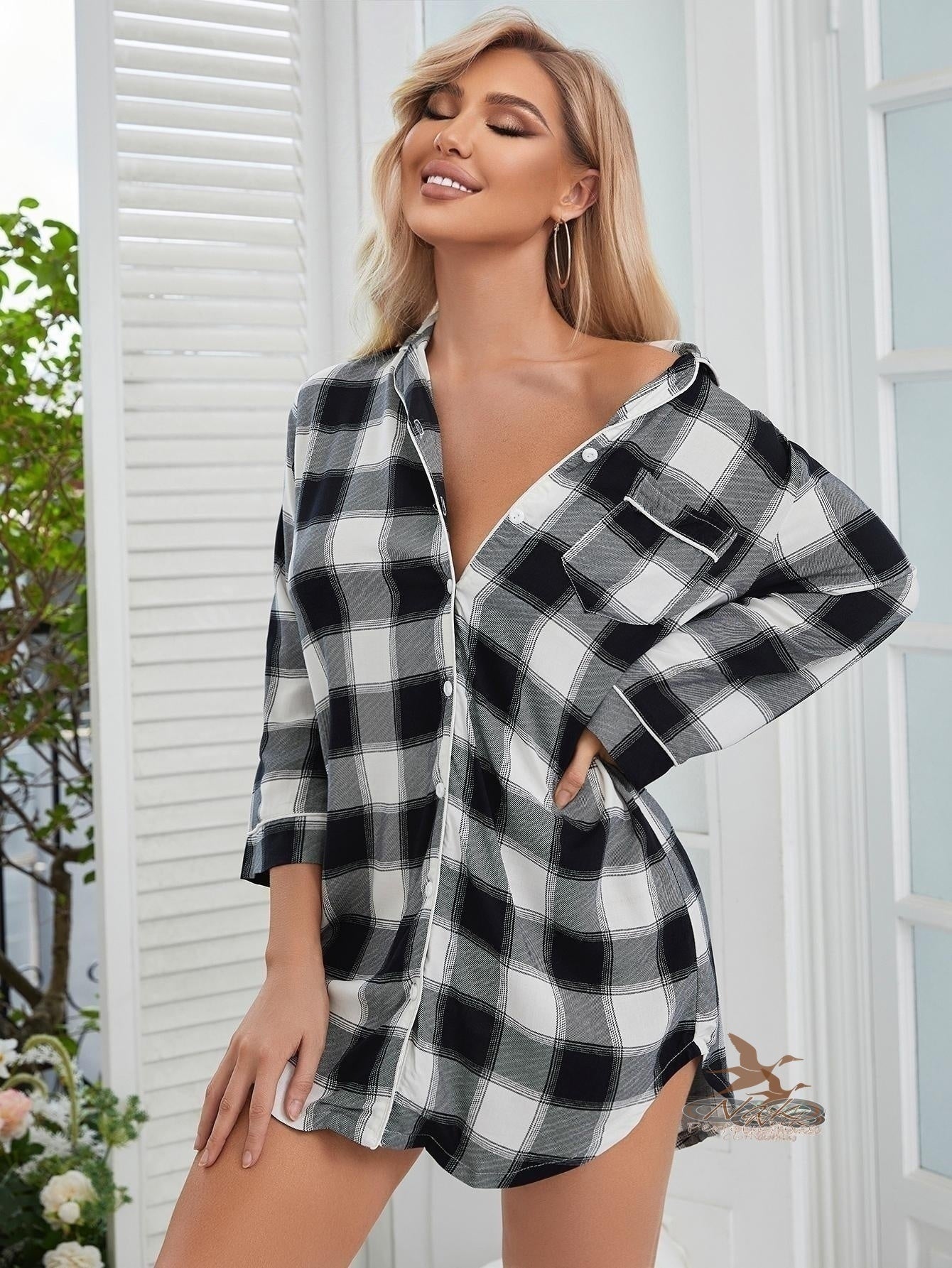 Plaid Lapel Collar Shirt Dress