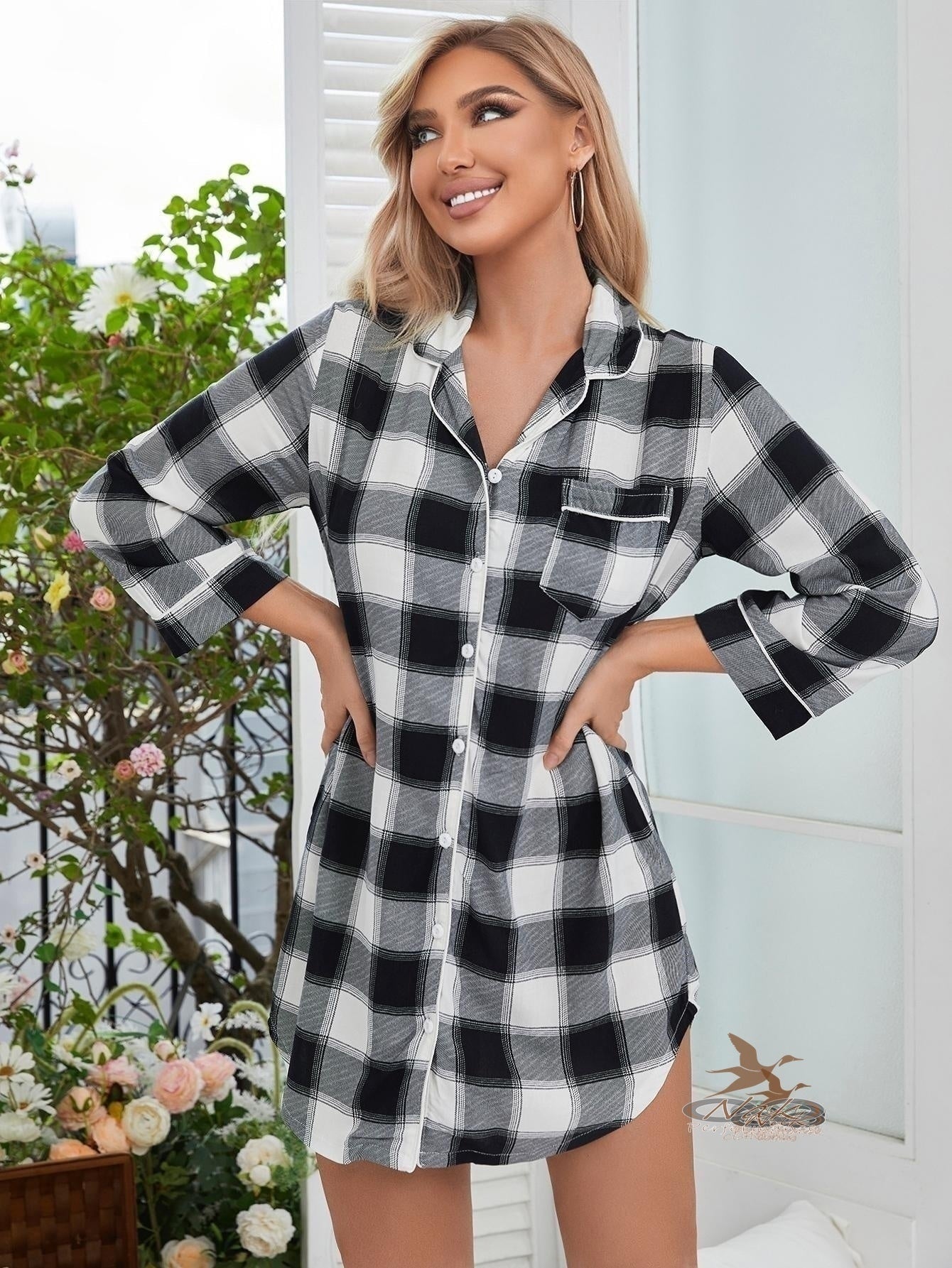 Plaid Lapel Collar Shirt Dress