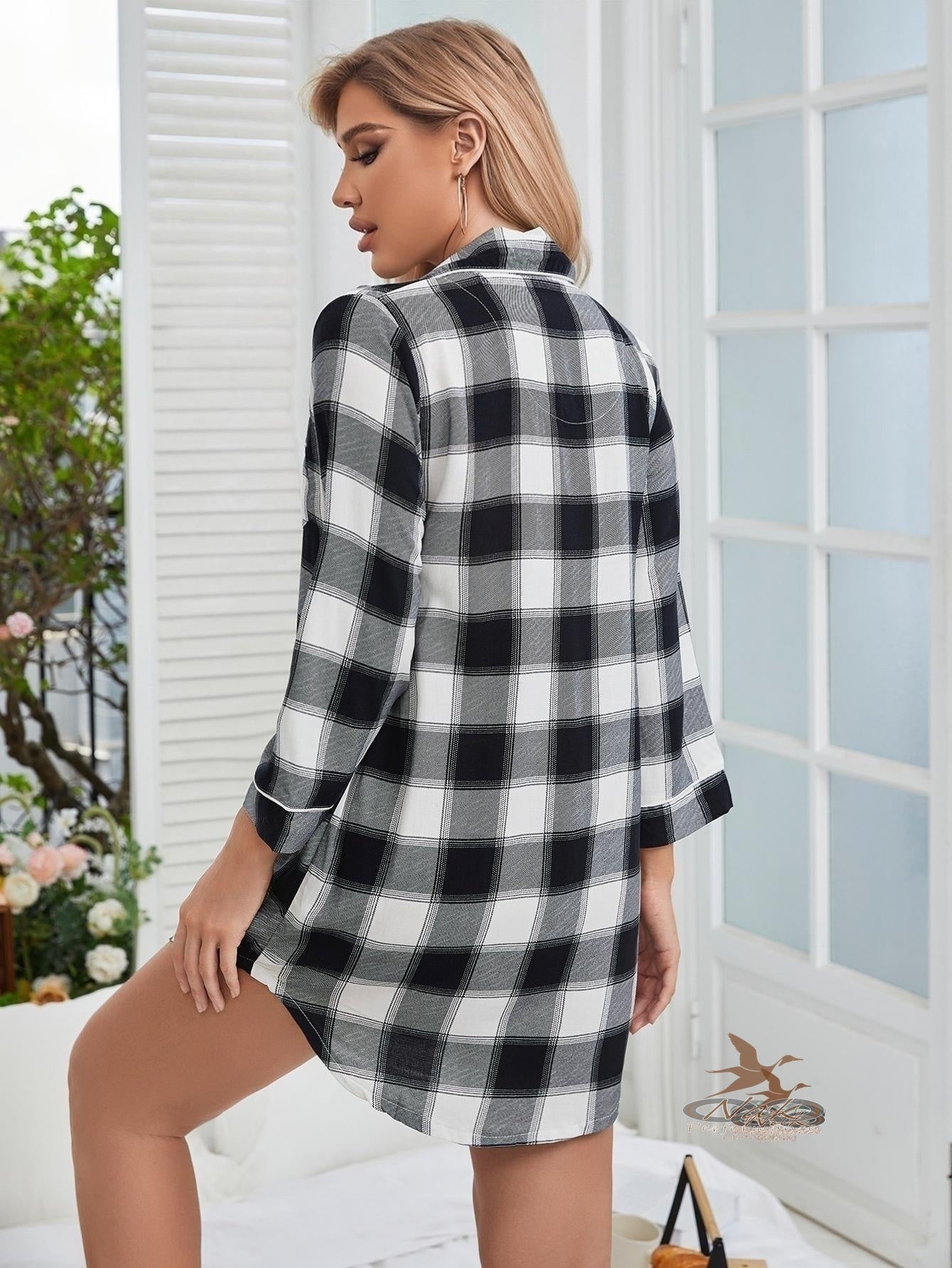 Plaid Lapel Collar Shirt Dress